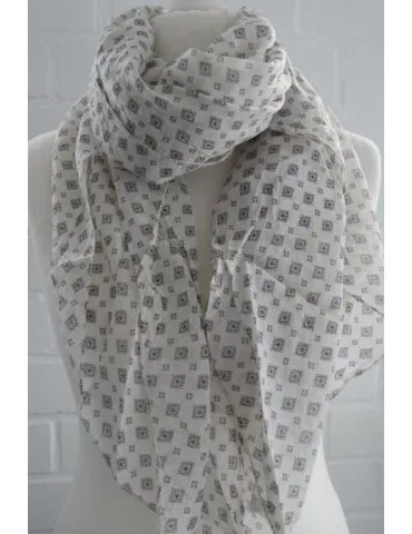 Schal Tuch Loop Made in Italy Seide Baumwolle beige schwarz Krawattenmuster