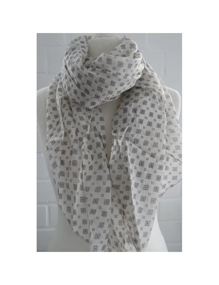 Schal Tuch Loop Made in Italy Seide Baumwolle beige schwarz Krawattenmuster