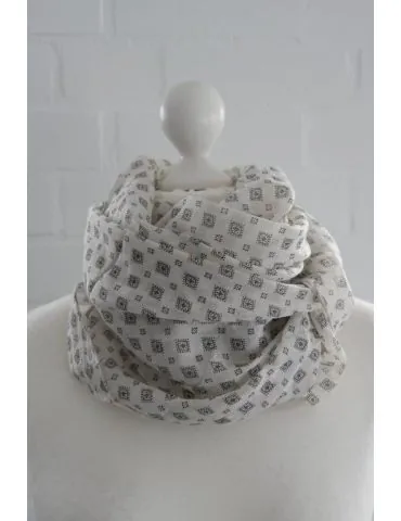 Schal Tuch Loop Made in Italy Seide Baumwolle beige schwarz Krawattenmuster