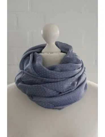 Schal Tuch Loop Made in Italy Seide Baumwolle bleu weiß Mini Punkte S 24