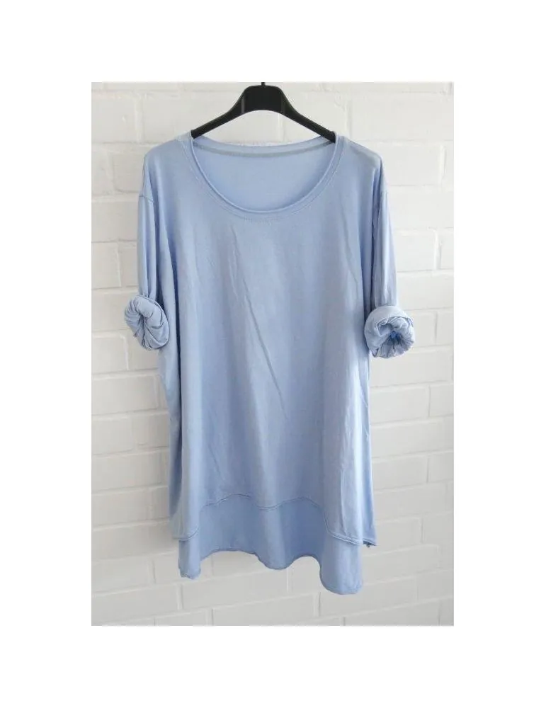 Damen Oversize Plussize Shirt langarm hellblau blau uni mit Baumwolle Onesize 38 - 46 6143