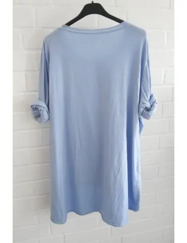 Damen Oversize Plussize Shirt langarm hellblau blau uni mit Baumwolle Onesize 38 - 46 6143