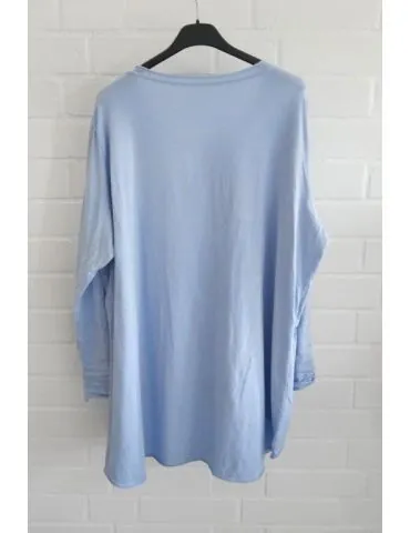 Damen Oversize Plussize Shirt langarm hellblau blau uni mit Baumwolle Onesize 38 - 46 6143