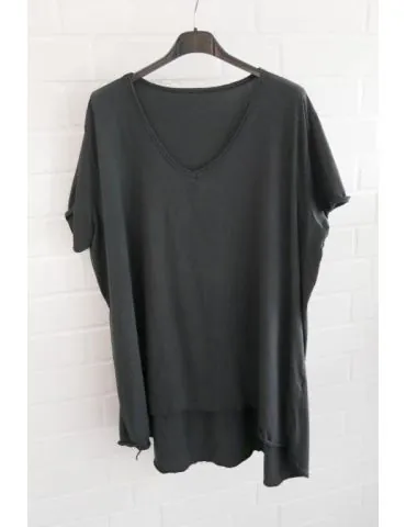 Damen Shirt A-Form kurzarm anthrazit V-Ausschnitt Baumwolle Onesize 38 - 46 6561 KA