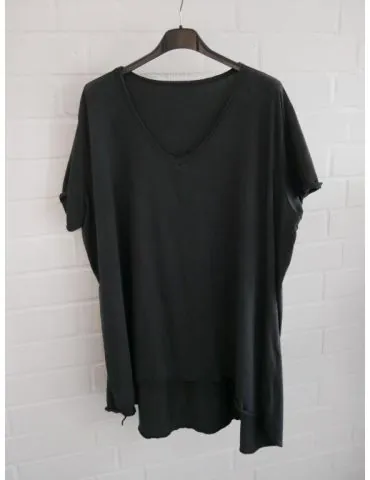 Damen Shirt A-Form kurzarm anthrazit V-Ausschnitt Baumwolle Onesize 38 - 46 6561 KA