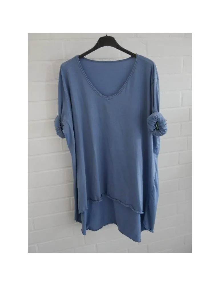 Damen langarm Shirt A-Form V-Ausschnitt  uni jeansblau Baumwolle Onesize 38 - 44 6561 LA