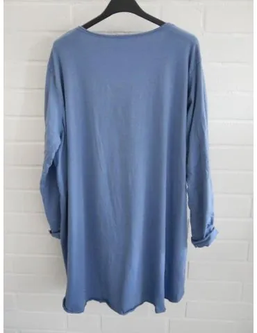 Damen langarm Shirt A-Form V-Ausschnitt  uni jeansblau Baumwolle Onesize 38 - 44 6561 LA