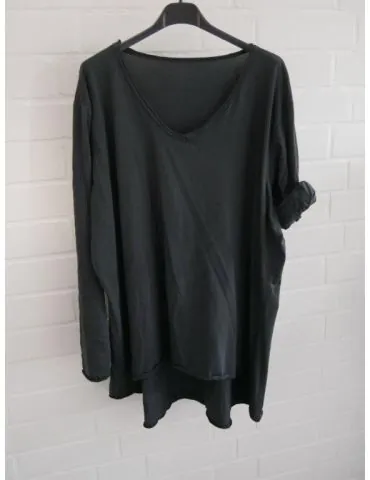 Damen langarm Shirt A-Form V-Ausschnitt  uni anthrazit Baumwolle Onesize 38 - 44 6561 LA