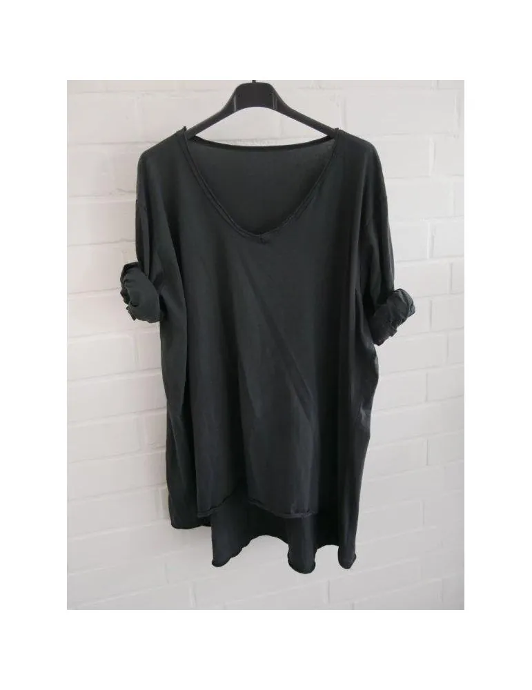 Damen langarm Shirt A-Form V-Ausschnitt  uni anthrazit Baumwolle Onesize 38 - 44 6561 LA