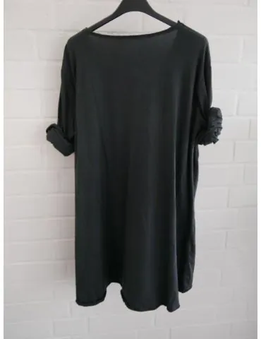 Damen langarm Shirt A-Form V-Ausschnitt  uni anthrazit Baumwolle Onesize 38 - 44 6561 LA