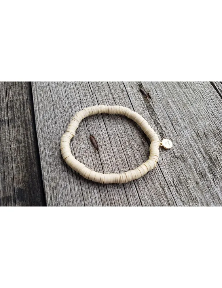 Damen Armband Elastisch sand beige uni Gummi Kunststoff Plättchen Onesize