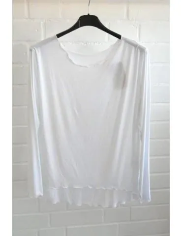 Damen Shirt langarm hartweiß white uni mit Viskose Wellen Onesize 38 - 42 8415V