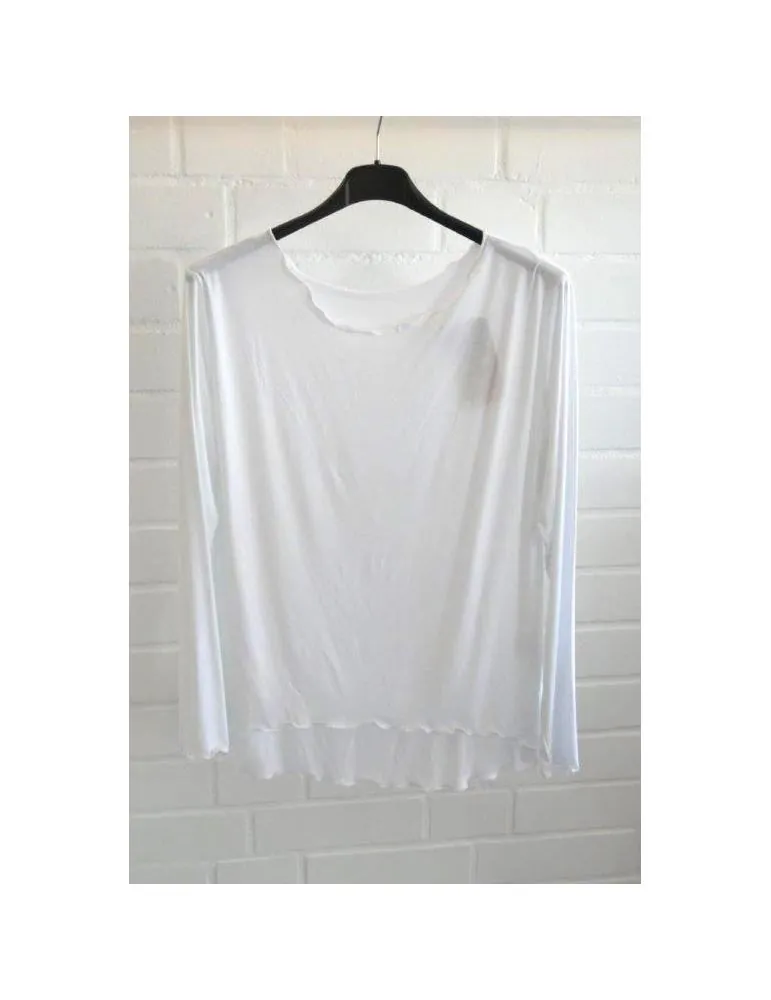 Damen Shirt langarm hartweiß white uni mit Viskose Wellen Onesize 38 - 42 8415V