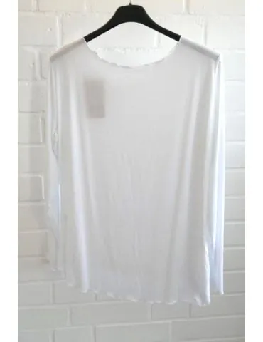 Damen Shirt langarm weiter hartweiß white uni mit Viskose Wellen Onesize 38 - 42 8415V