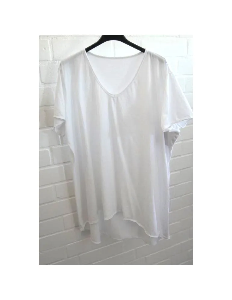 Damen Shirt A-Form kurzarm weiß white V-Ausschnitt Baumwolle Onesize 38 - 46 6561 KA