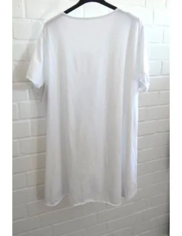 Damen Shirt A-Form kurzarm weiß white V-Ausschnitt Baumwolle Onesize 38 - 46 6561 KA