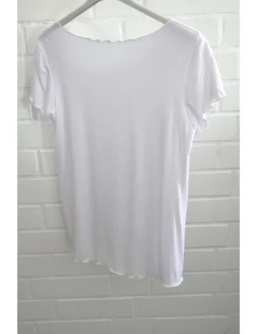 Damen Shirt kurzarm weiß white mit Viskose Wellen Onesize 36 - 40 8420V