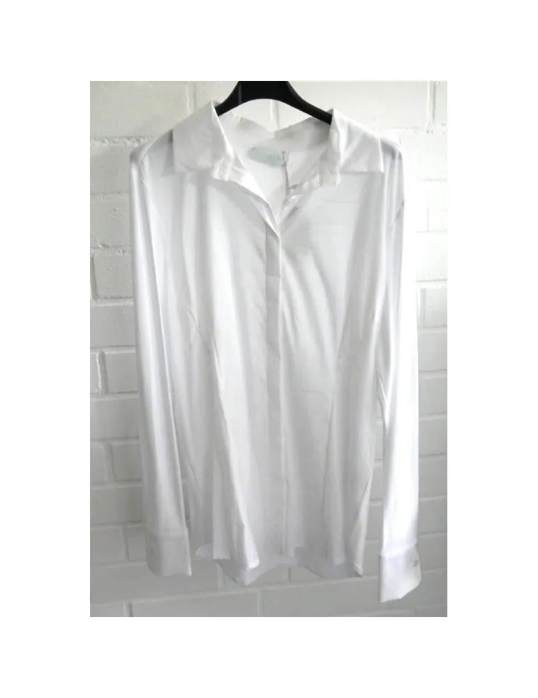 ESViViD Damen Bluse weiß white edel schlicht Basic uni mit Jersey Einsatz