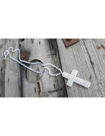 Modeschmuck Kette Halskette lang klar Kristallperlen Kreuz Kunststoff Metall 1055