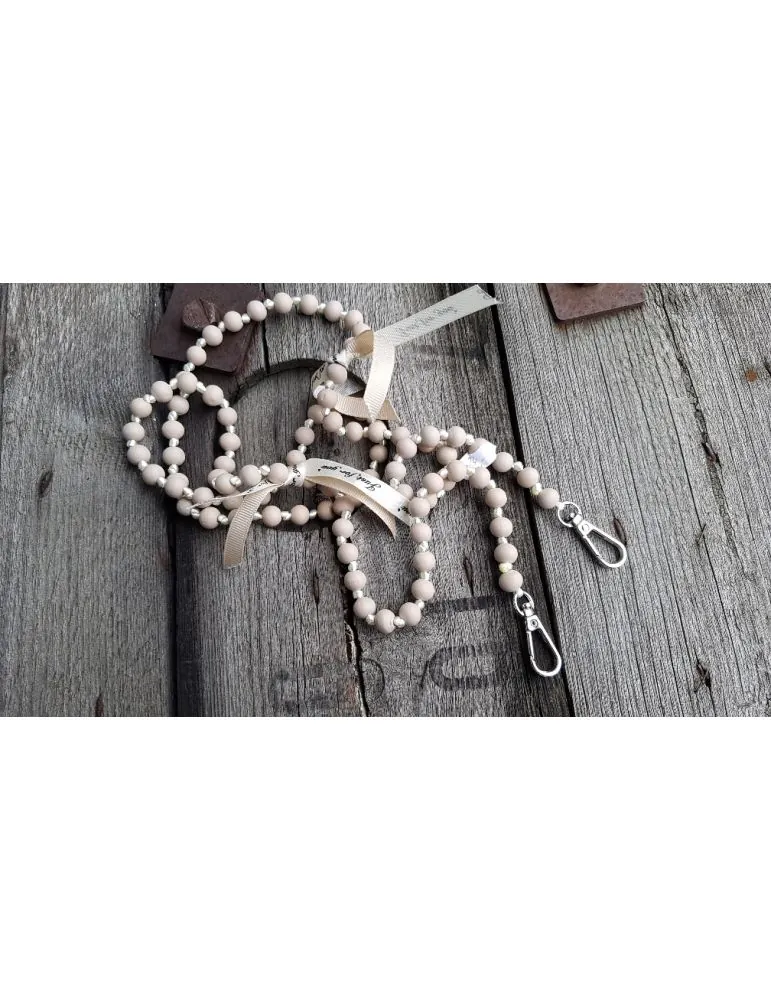 Handykette Handy Kette pink Holzperlen Satinband Halterung silberner Karabiner