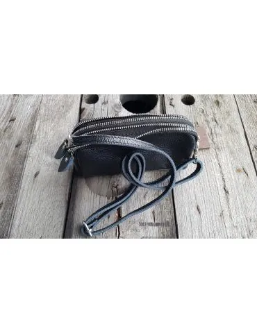 Kosmetiktasche kleine Handtasche schwarz black uni Echtes Leder