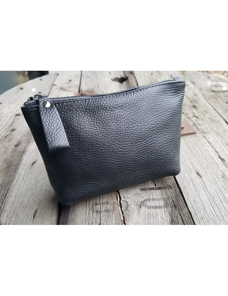 Kosmetiktasche Bag in Bag Clutch eckig grau grey echtes Leder GLD027