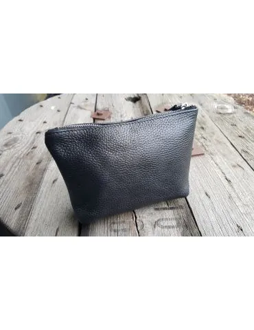 Kosmetiktasche Bag in Bag Clutch eckig schwarz black echtes Leder GLD027
