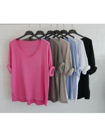 Damen langarm Shirt V-Ausschnitt uni schwarz...