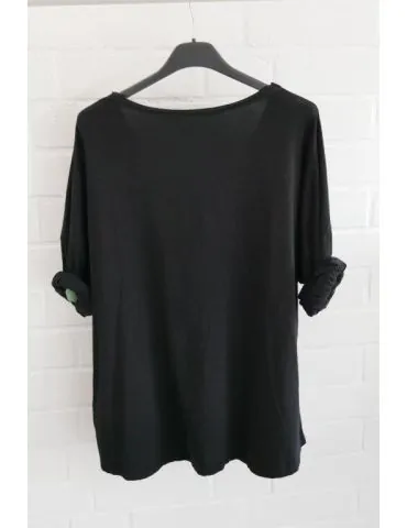 Damen langarm Shirt V-Ausschnitt uni schwarz black Baumwolle Onesize 38 - 42 8320