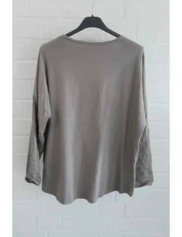 Damen langarm Shirt V-Ausschnitt uni schlamm Baumwolle Onesize 38 - 42 8320