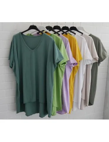 Damen Shirt A-Form kurzarm grasgrün V-Ausschnitt Baumwolle Onesize 38 - 46 6561 KA
