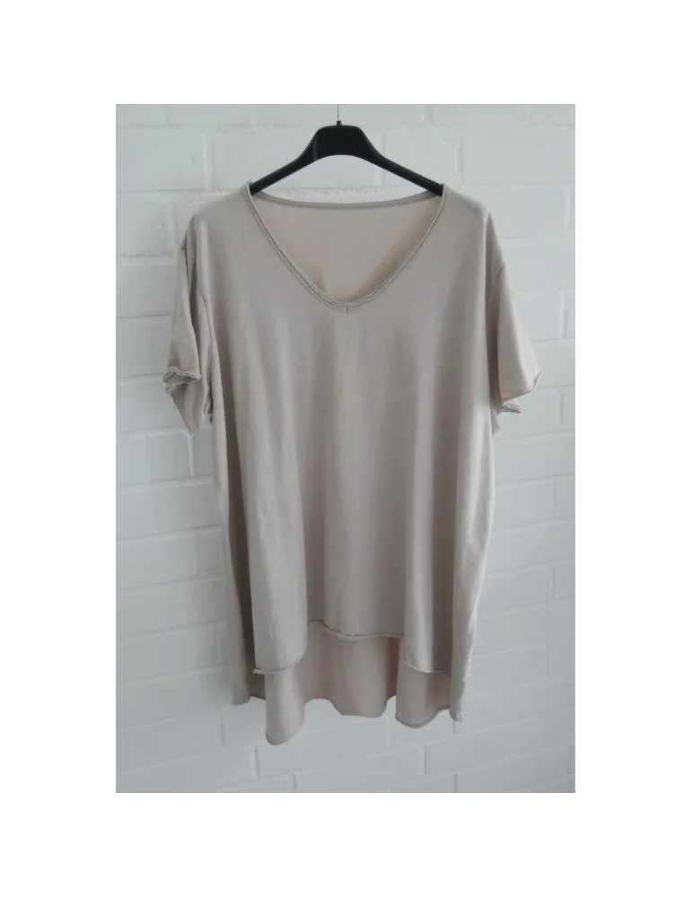 Damen Shirt A-Form kurzarm beige sand V-Ausschnitt Baumwolle Onesize 38 - 46 6561 KA