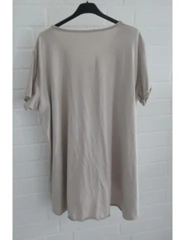 Damen Shirt A-Form kurzarm beige sand V-Ausschnitt Baumwolle Onesize 38 - 46 6561 KA