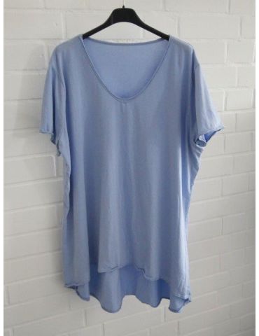 Damen Shirt A-Form kurzarm hellblau V-Ausschnitt Baumwolle Onesize 38 - 46 6561 KA