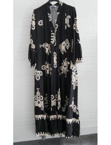 Damen Maxi Kleid A-Form schwarz creme Phantasiemuster Viskose Onesize ca. 38 - 42