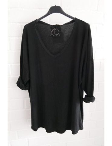 Damen langarm Shirt V-Ausschnitt schwarz Baumwolle Onesize 38 - 44 9800