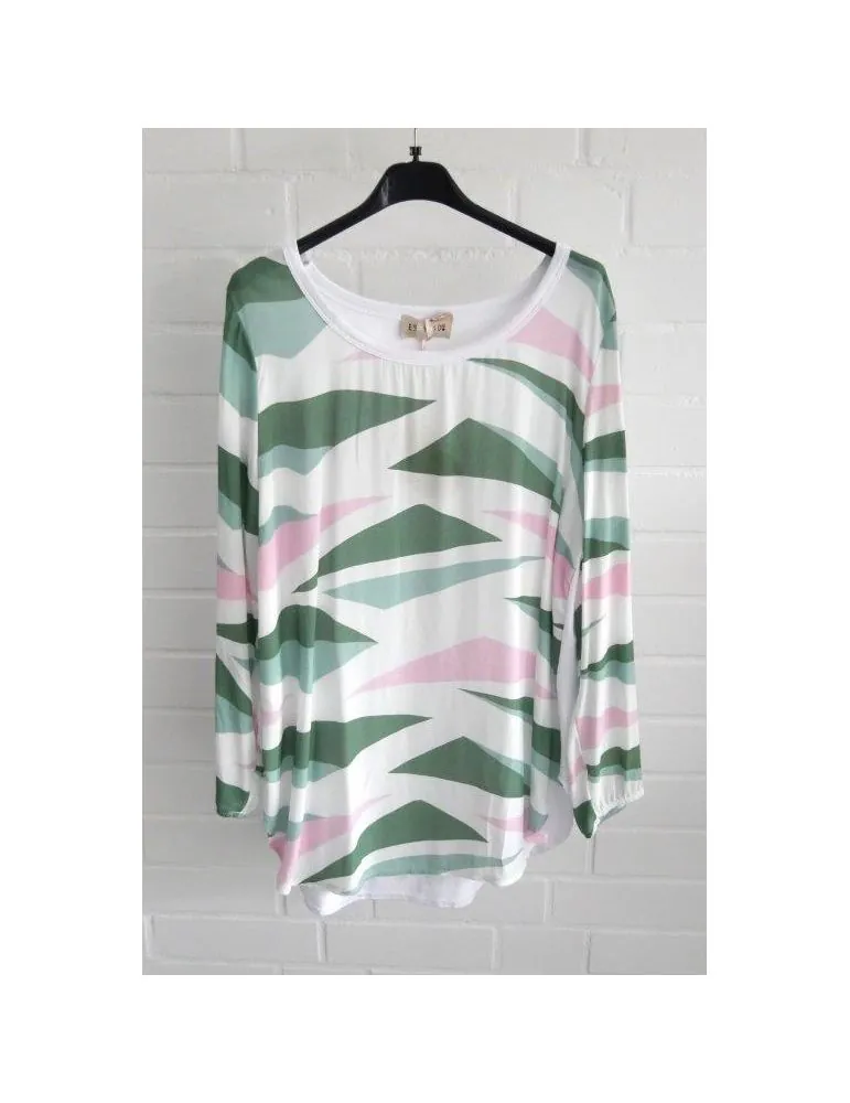 ESViViD Damen Blusen Shirt offwhite rose grün Muster Viskose 4227