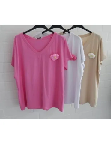 ESViViD Damen Shirt kurzarm pink Brosche mit...