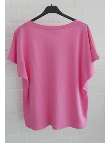 ESViViD Damen Shirt kurzarm pink Brosche mit Baumwolle Onesize ca. 38 40
