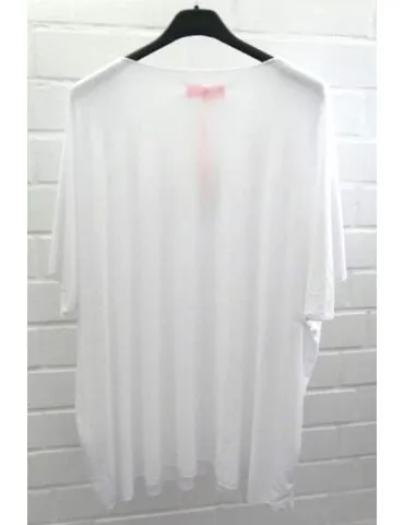 Damen Basic Shirt kurzarm weiß matt uni mit Viskose Onesize ca. 38 - 46