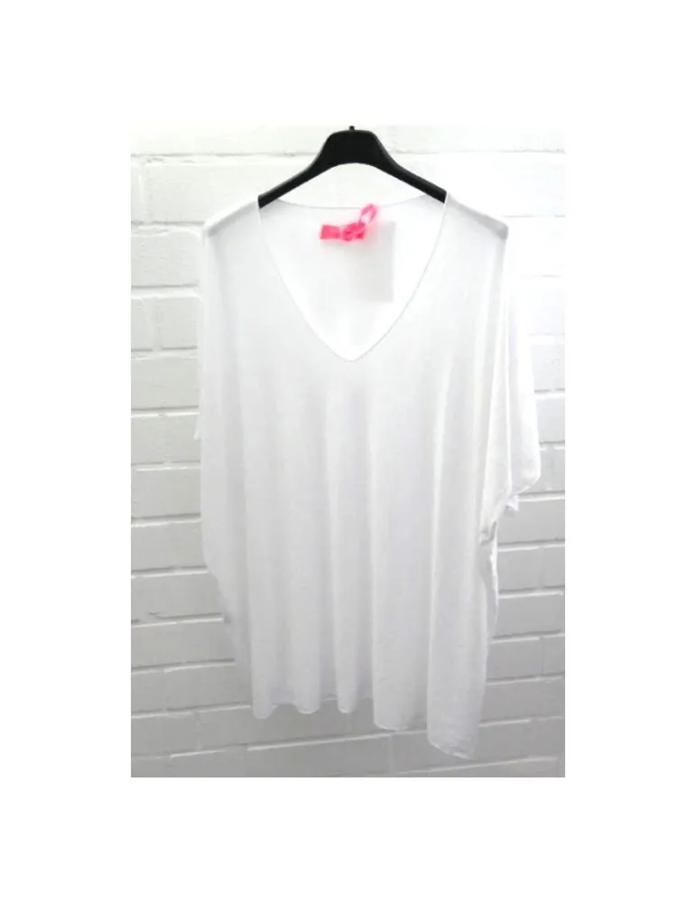 Damen Basic Shirt kurzarm weiß matt uni mit Viskose Onesize ca. 38 - 46