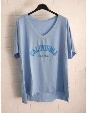 Damen Oversize Shirt kurzarm blau "California" mit Baumwolle Onesize 38 - 44 OL 30333