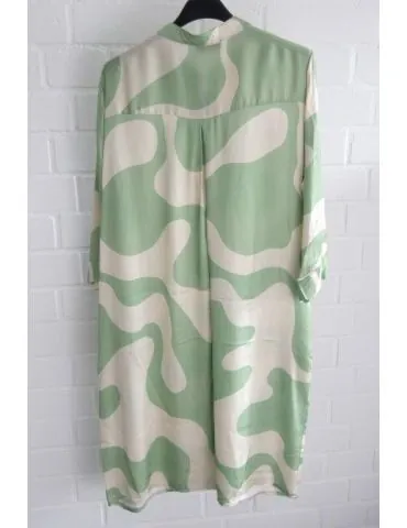 Damen Satin Tunika Kleid salbei creme Muster Kellerfalten Viskose Onesize 38 - 42 25650S