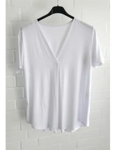Schickes Damen Kurzarm Shirt weiß white mit Viskose Kellerfalte Onesize 38 - 42 010 K
