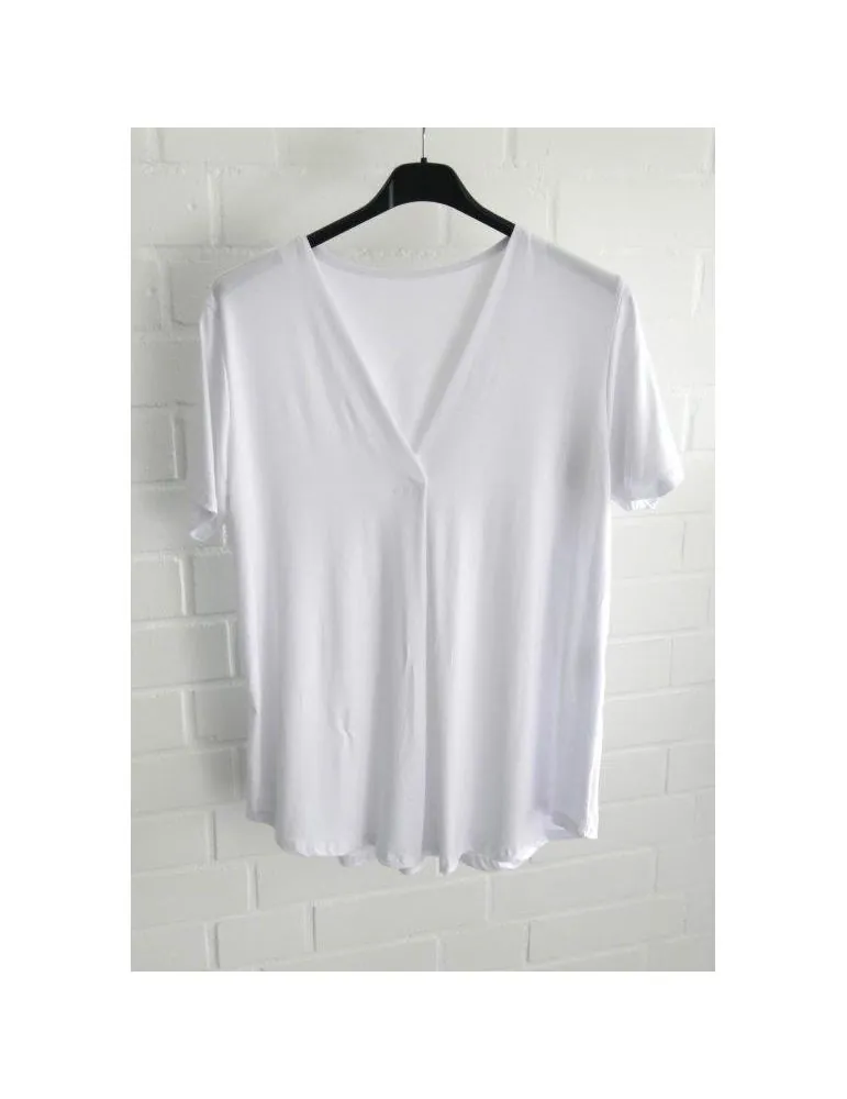 Schickes Damen Kurzarm Shirt weiß white mit Viskose Kellerfalte Onesize 38 - 42 010 K
