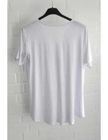 Schickes Damen Kurzarm Shirt weiß white mit Viskose Kellerfalte Onesize 38 - 42 010 K