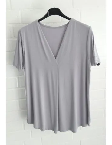 Schickes Damen Kurzarm Shirt hellgrau mit Viskose Kellerfalte Onesize 38 - 42 010 K