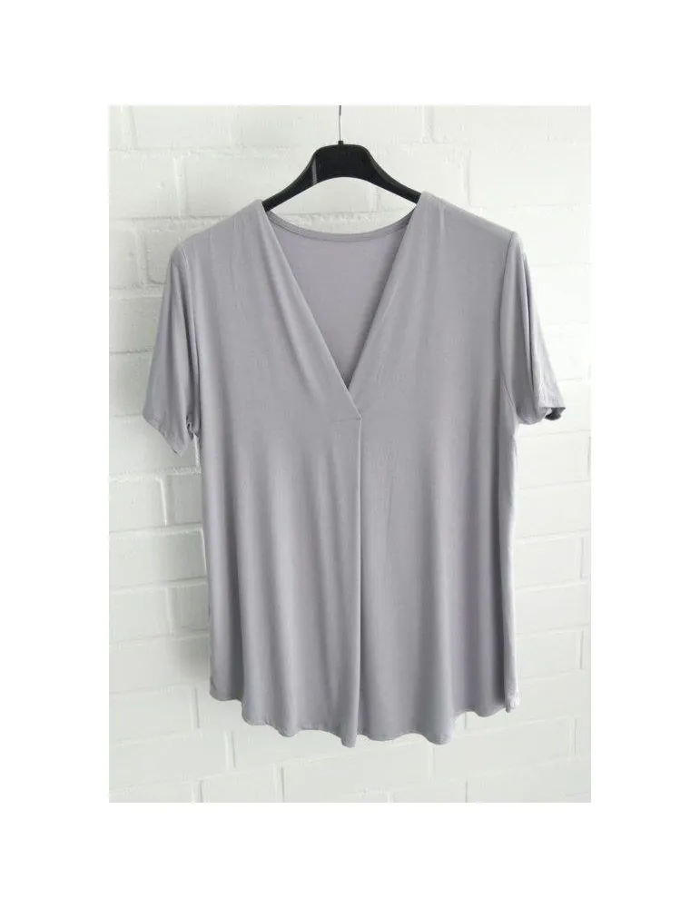 Schickes Damen Kurzarm Shirt hellgrau mit Viskose Kellerfalte Onesize 38 - 42 010 K