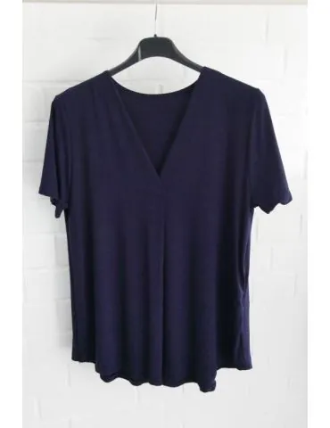 Schickes Damen Kurzarm Shirt dunkelblau marine mit Viskose Kellerfalte Onesize 38 - 42 10 K