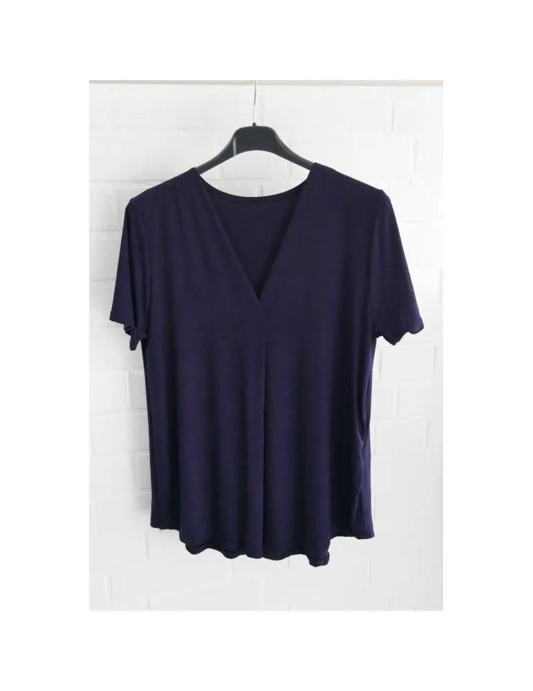 Schickes Damen Kurzarm Shirt dunkelblau marine mit Viskose Kellerfalte Onesize 38 - 42 10 K